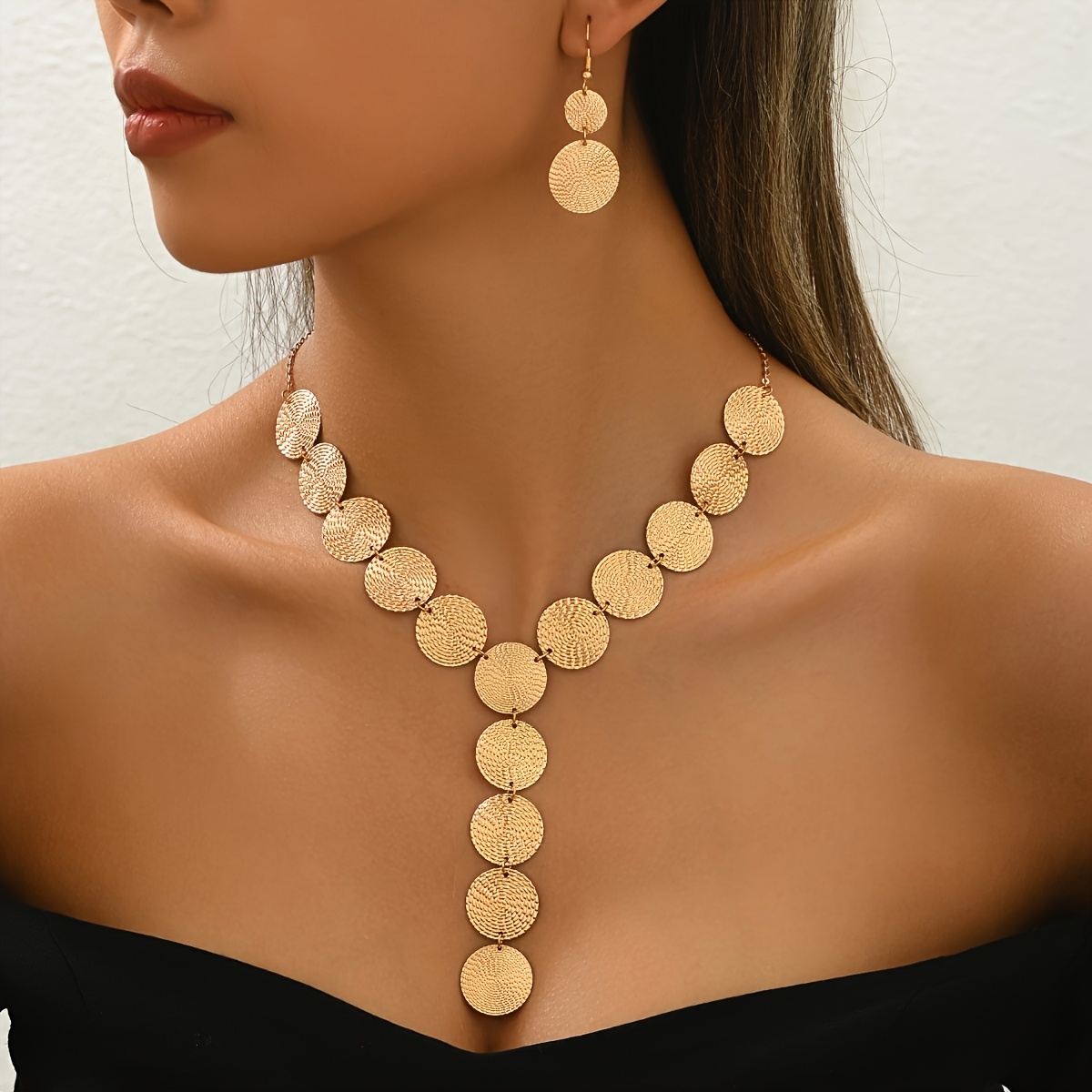 Middle Eastern Spiral Earrings & Y Necklace Set